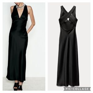 Zara Black Satin Midi Dress